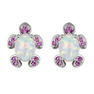 Faux Opal Little Turtle Pierced Earrings